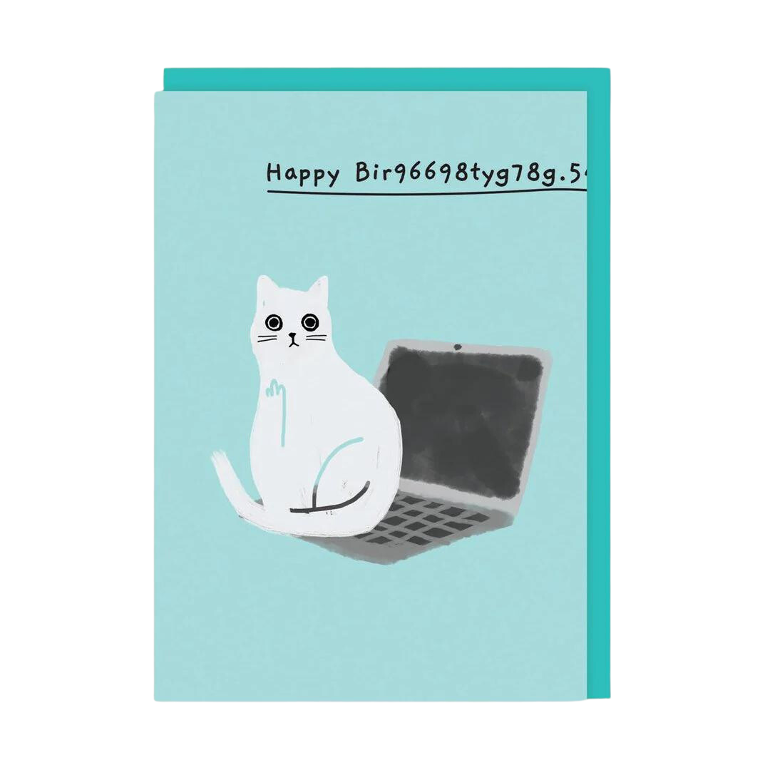 Happy Bir9669.. Laptop Cat Birthday Card